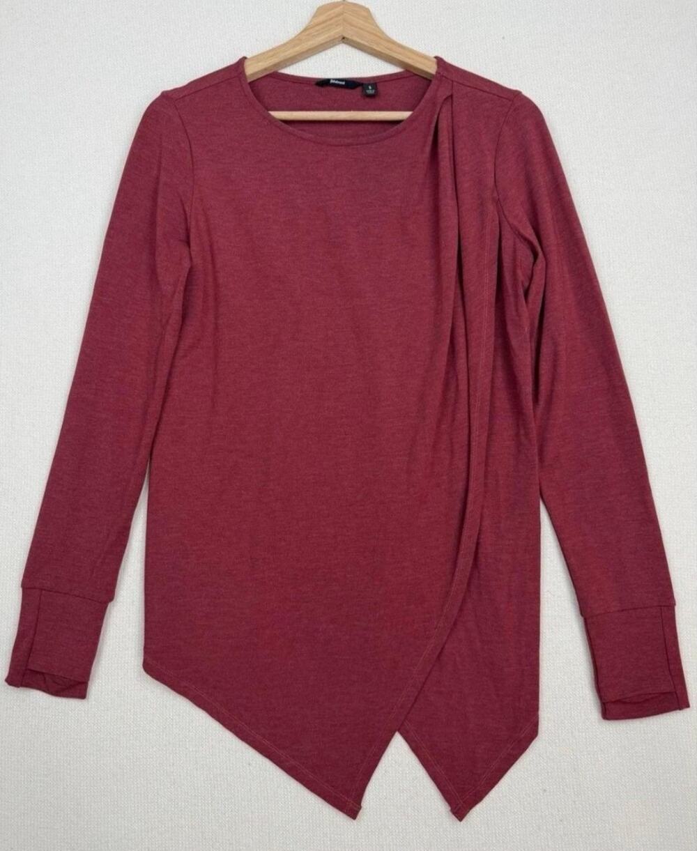 Betabrand Tempo Tunic Faux Wrap Burgundy Long Sleeve Stretch Top Size XXL